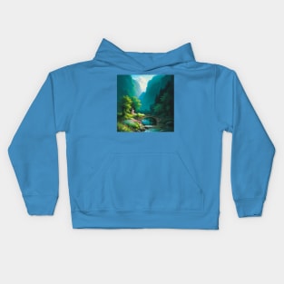 Idyllic Bridge Scenery in a Quaint Canyon Meadow Kids Hoodie